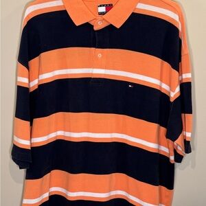 Tommy Hilfiger Men's Orange and Black Striped Polo Shirt